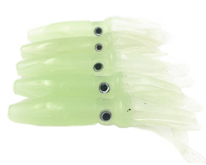 Mimilure Soft Luminous Octopus Trolling Saltwater Bait Squid Skirt Fishing Lures Glow in Dark,4.13inch,(Green 5pcs) - Image 3